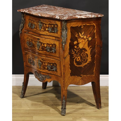 1331 - A late 19th century French rosewood, kingwood and marquetry serpentine commode, in the Louis XV tast... 