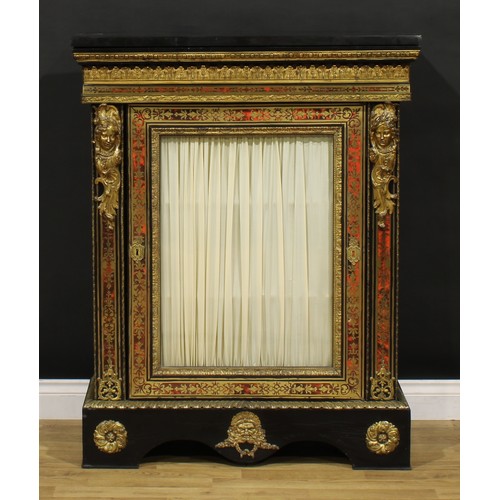 1422 - A Louis XV Revival gilt metal mounted, ebonised and premier and contra-partie brass marquetry pier c... 