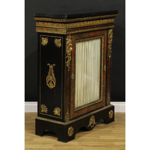 1422 - A Louis XV Revival gilt metal mounted, ebonised and premier and contra-partie brass marquetry pier c... 