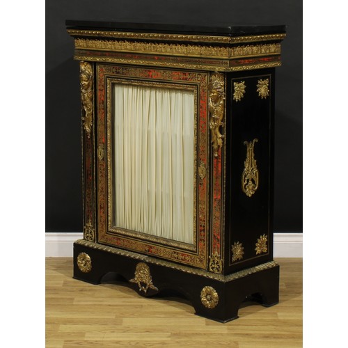 1422 - A Louis XV Revival gilt metal mounted, ebonised and premier and contra-partie brass marquetry pier c... 