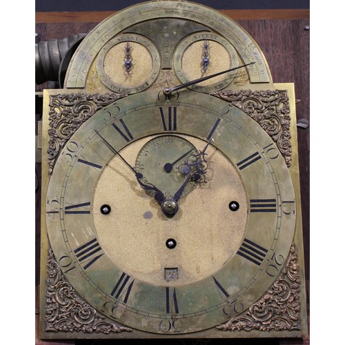 1265 - A George III mahogany musical longcase clock, 30.5cm arched brass dial inscribed Peter Paulsen, Zeis... 