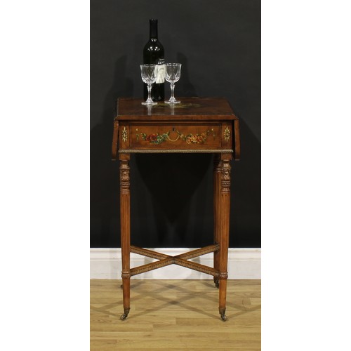 1493 - A 19th century Sheraton Revival satinwood and painted Pembroke table, of small and neat proportions,... 