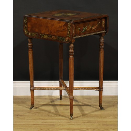 1493 - A 19th century Sheraton Revival satinwood and painted Pembroke table, of small and neat proportions,... 