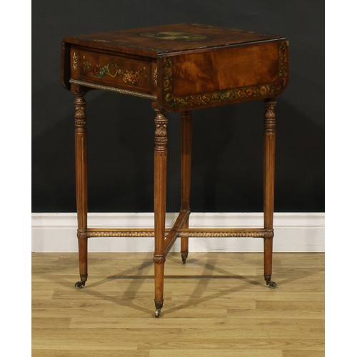 1493 - A 19th century Sheraton Revival satinwood and painted Pembroke table, of small and neat proportions,... 