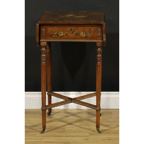 1493 - A 19th century Sheraton Revival satinwood and painted Pembroke table, of small and neat proportions,... 