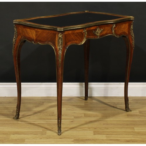 1417 - A Louis XV Revival gilt metal mounted kingwood bureau plat or writing table, of small proportions, s... 