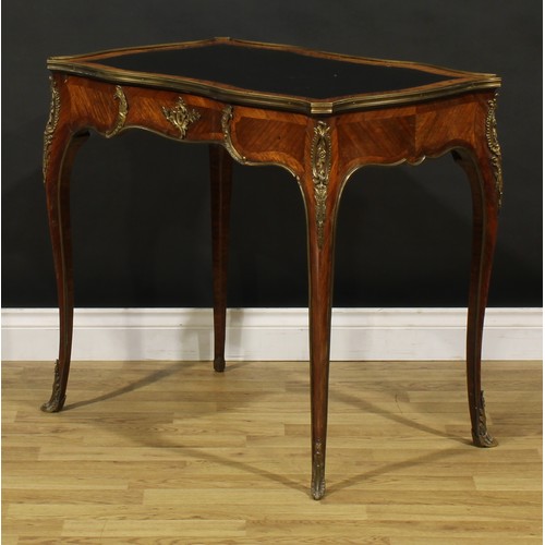 1417 - A Louis XV Revival gilt metal mounted kingwood bureau plat or writing table, of small proportions, s... 