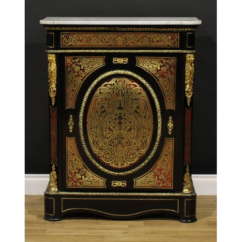 1538 - A near pair of Louis XV Revival gilt metal mounted, ebonised and premier and contra-partie brass mar... 