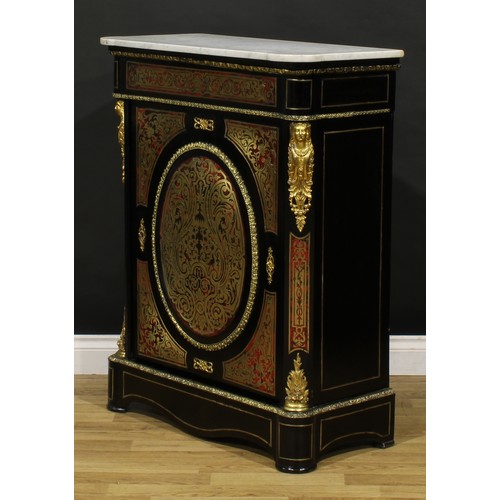 1538 - A near pair of Louis XV Revival gilt metal mounted, ebonised and premier and contra-partie brass mar... 