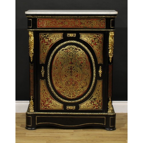 1538 - A near pair of Louis XV Revival gilt metal mounted, ebonised and premier and contra-partie brass mar... 