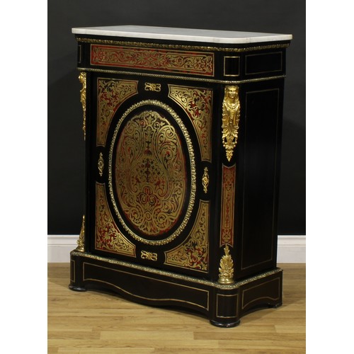 1538 - A near pair of Louis XV Revival gilt metal mounted, ebonised and premier and contra-partie brass mar... 