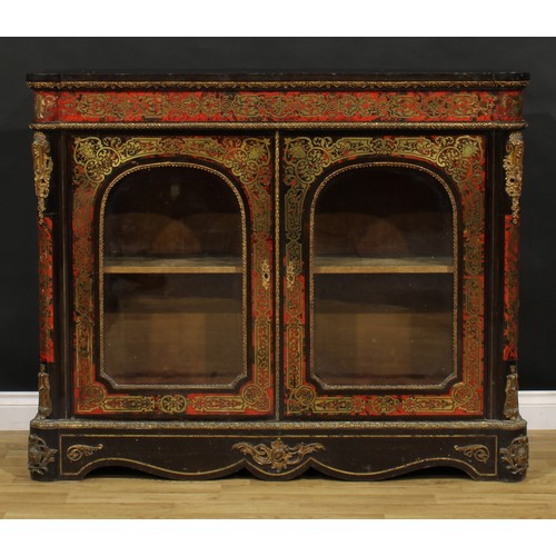 1423 - A Louis XV Revival gilt metal mounted, ebonised and premier and contra-partie brass marquetry pier c... 