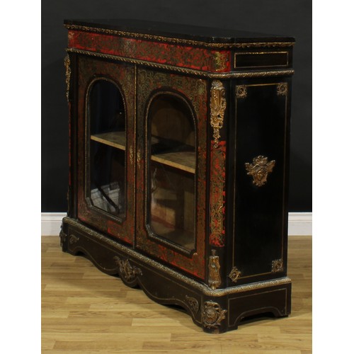 1423 - A Louis XV Revival gilt metal mounted, ebonised and premier and contra-partie brass marquetry pier c... 