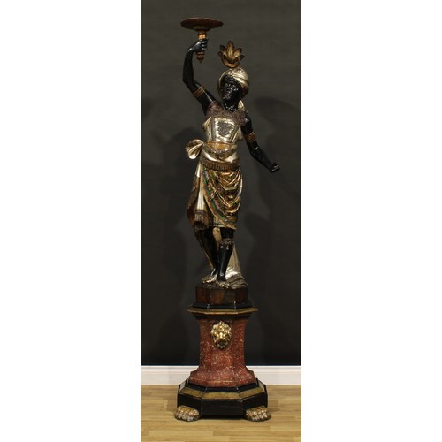 1543 - A pair of 19th century Venetian polychrome decorated blackamoor torchères, each as a Nubian figure h... 