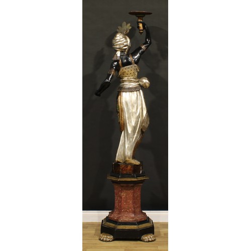 1543 - A pair of 19th century Venetian polychrome decorated blackamoor torchères, each as a Nubian figure h... 