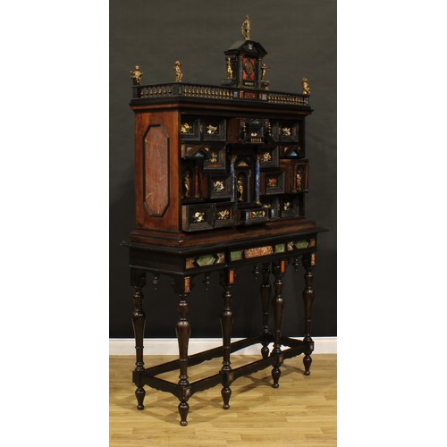 1332 - A late 19th century Italian gilt metal and pietra dura mounted rosewood and ebonised cabinet on stan... 