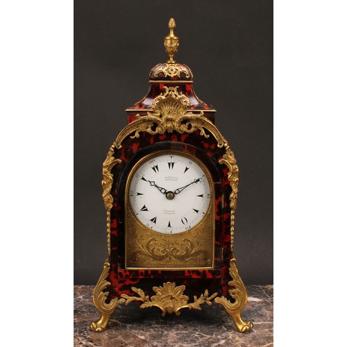 1548 - A George III gilt metal mounted tortoiseshell musical table clock, for the Turkish market, 10cm enam... 