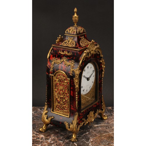 1548 - A George III gilt metal mounted tortoiseshell musical table clock, for the Turkish market, 10cm enam... 