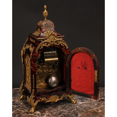 1548 - A George III gilt metal mounted tortoiseshell musical table clock, for the Turkish market, 10cm enam... 