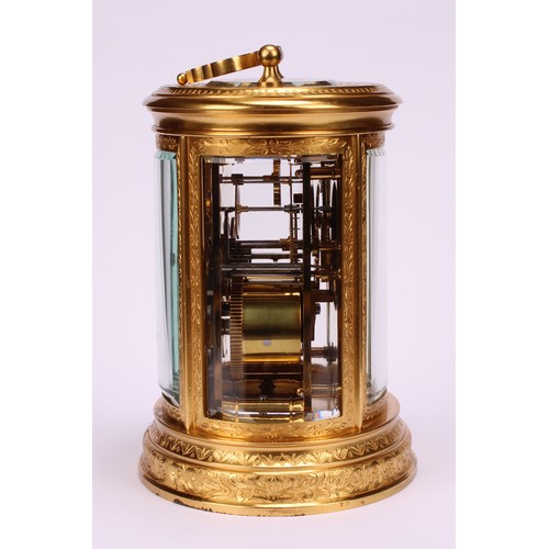 1556 - A late 19th century French gilt brass oval carriage clock, by Henry Marc, 6cm dial inscribed No1 HRY... 