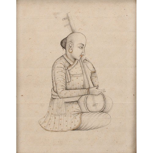 457 - Indian School (19th century)
A pair, Musicians
pencil drawings heightened in gilt, 17.5cm x 13.5cm, ... 