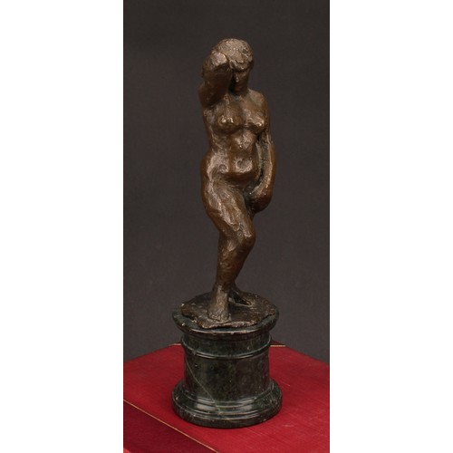 1930 - Modern School (first half 20th century), a brown patinated bronze, Female Nude, serpentine columnar ... 