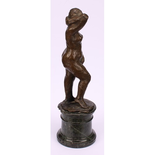 1930 - Modern School (first half 20th century), a brown patinated bronze, Female Nude, serpentine columnar ... 