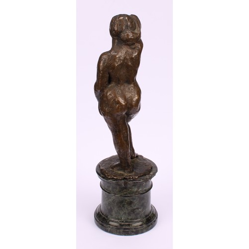 1930 - Modern School (first half 20th century), a brown patinated bronze, Female Nude, serpentine columnar ... 