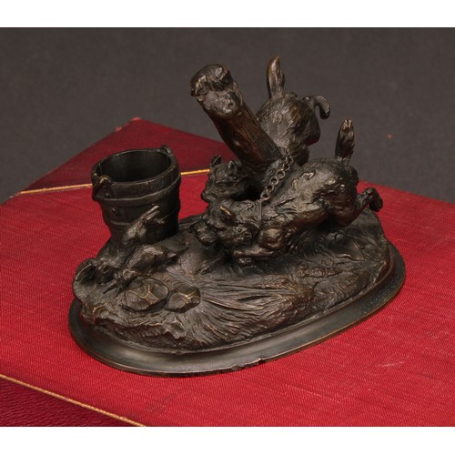 1577 - Alphonse Alexandre Arson (1822 - 1895), after, a brown patinated bronze, terriers ratting, signed in... 