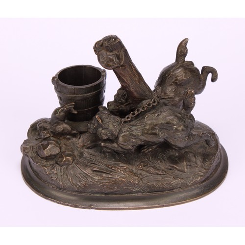 1577 - Alphonse Alexandre Arson (1822 - 1895), after, a brown patinated bronze, terriers ratting, signed in... 