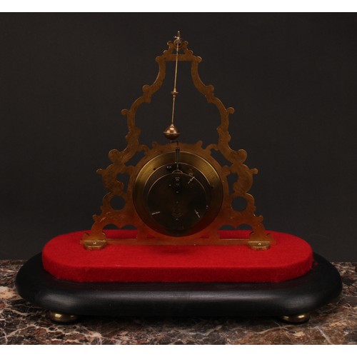 1555 - A late 19th century French brass skeleton-type conical pendulum timepiece, 10.5cm enamel clock chapt... 