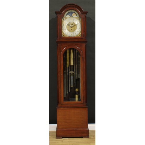 1266 - A substantial Edwardian mahogany longcase clock, 33.5cm arched brass dial applied with Arabic numera... 