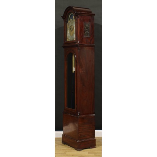 1266 - A substantial Edwardian mahogany longcase clock, 33.5cm arched brass dial applied with Arabic numera... 