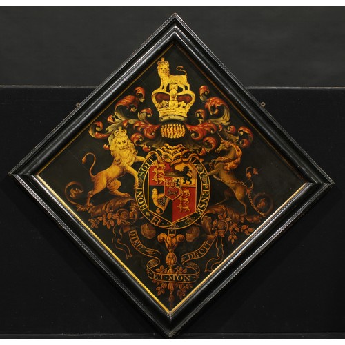 462 - Heraldry - a panel of Royal Arms, probably for display in an Anglican church, gilt and polychrome pa... 