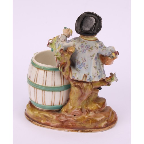 31 - A John Bevington porcelain figural candlestick, allegorical of Winter, as a skater with turquoise ja... 