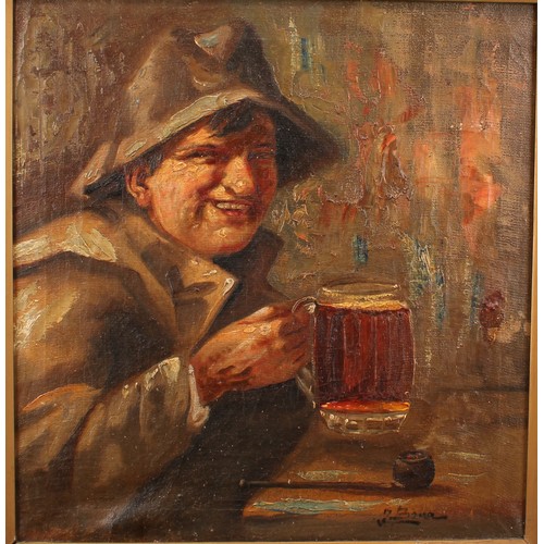 472 - J Bona (early 20th century)
A Welcome Pint
signed, oil on canvas, 36cm x 33.5cm