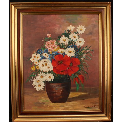 463 - Hvd Horst (Dutch, 20th century)
Still Life, Flowers in a Vase
signed, oil on canvas, 48cm x 38.5cm