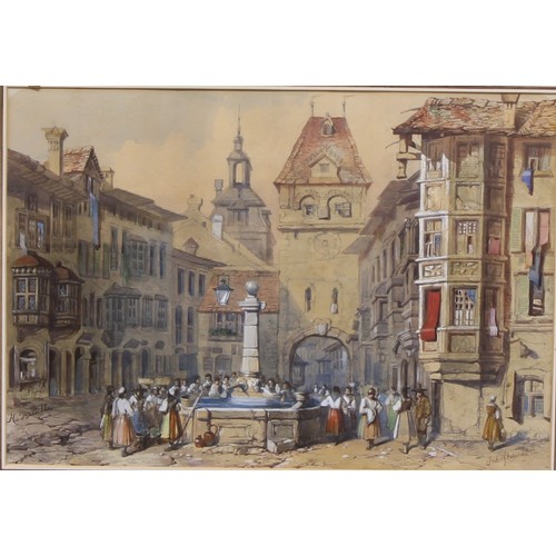 428 - H Battelle (19th century)
Continental Street Scene
signed, watercolour, 33cm x 47cm