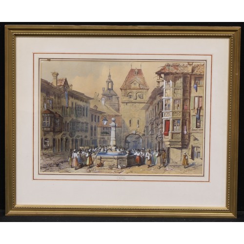 428 - H Battelle (19th century)
Continental Street Scene
signed, watercolour, 33cm x 47cm