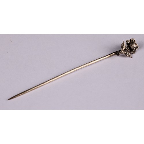 979 - Stick Pins - a silver horseshoe stick pin; a silver and turquoise stick pin in the form of a fruit; ... 