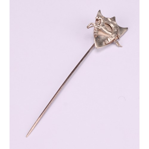 979 - Stick Pins - a silver horseshoe stick pin; a silver and turquoise stick pin in the form of a fruit; ... 