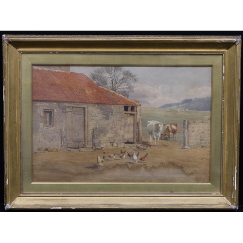 380 - Berenger Benger (1868 - 1935)
Farmyard with Poultry and Cattle
signed, dated 1891, watercolour, 50cm... 