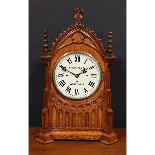 1554 - A large late Victorian Gothic Revival architectural wimperg shaped mantel clock, 24.5cm dial inscrib... 