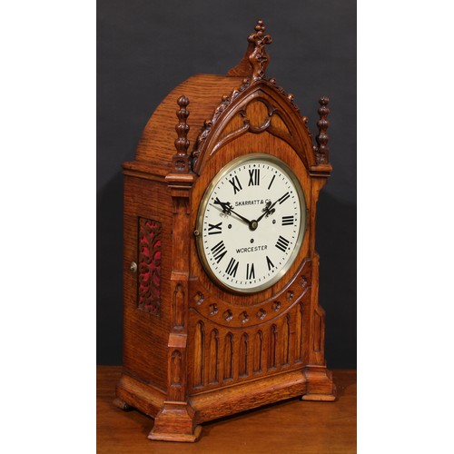 1554 - A large late Victorian Gothic Revival architectural wimperg shaped mantel clock, 24.5cm dial inscrib... 