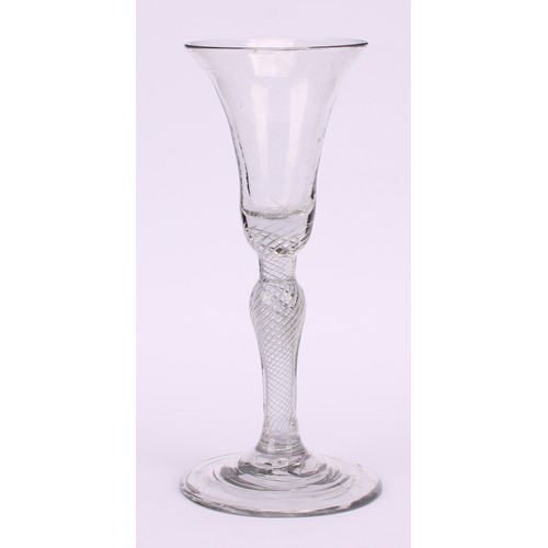 173 - A George II air twist wine glass, bell shaped bowl, baluster stem, domed foot, 17.5cm high, c.1755