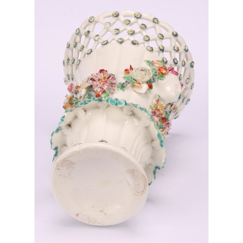 103 - A Derby patch mark frill vase, lattice rim flowerhead diapers, applied with masks and flower encrust... 