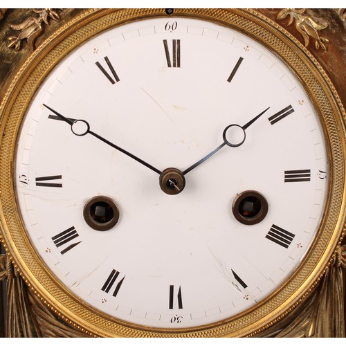 1212 - A 19th century Empire design gilt brass portico mantel clock, 12.5cm circular enamel dial inscribed ... 