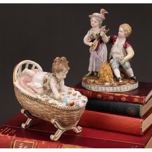 140 - A Meissen porcelain figure group, Allegory of Autumn, modelled as a girl and boy in 18th century cos... 