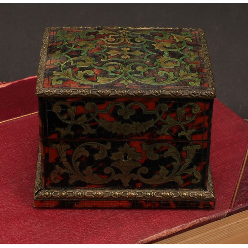 1178 - A 19th century Boulle and ebonised cube shaped scent casket, domed hinged cover, brass and tortoises... 