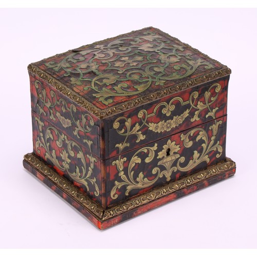 1178 - A 19th century Boulle and ebonised cube shaped scent casket, domed hinged cover, brass and tortoises... 